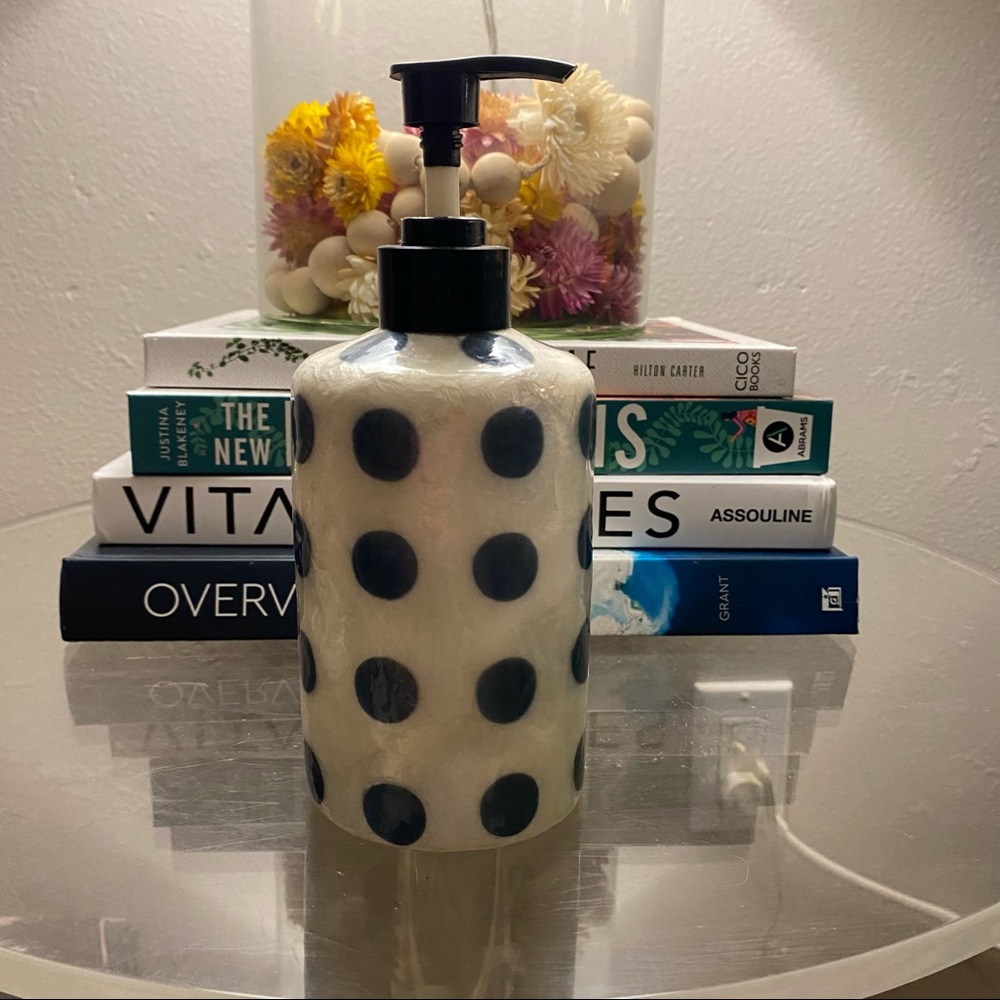 Soap Dispenser - White & Blue Polka Dots